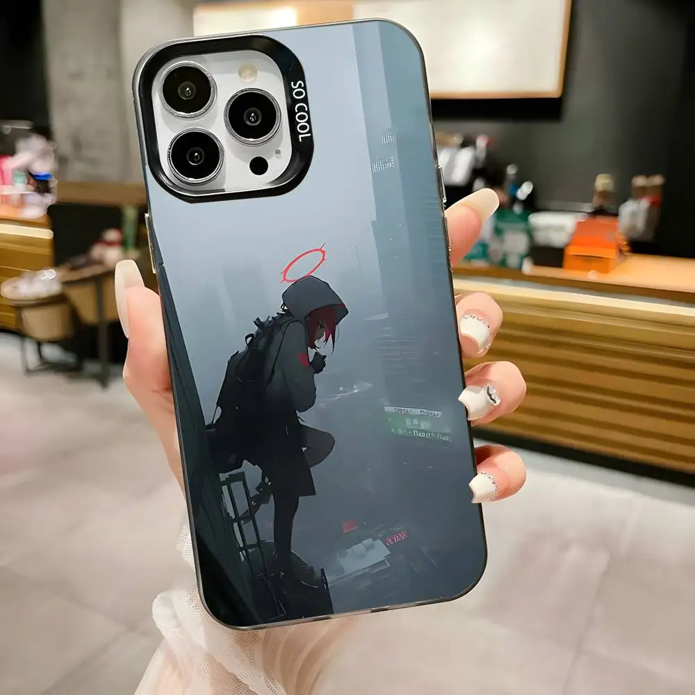 เคสโทรศัพท์ลายเกม Arknights สำหรับ iPhone 16,15,14,13,12,11,Pro,Max,Plus,Mini,XS,SE ป้องกันการตกกระแทก สีดำด้าน ขอบแข็ง
