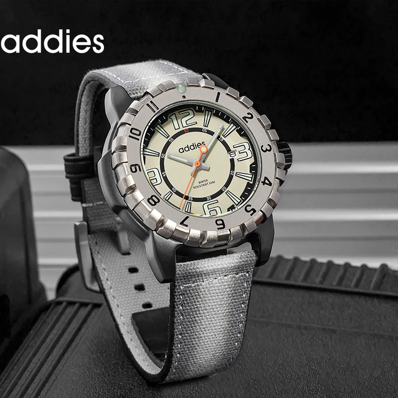 addies new men's outdoor sports watch 50m waterproof luminous canvas strap large dial men's analog watch fashion quartz watches