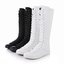 Koreaanse Stijl Sneakers Fashion Slim Casual High-Top Plus Size 42 43 Canvas Dames Dansschoenen Rits Vrouwen Lange knie-Hoge Laarzen