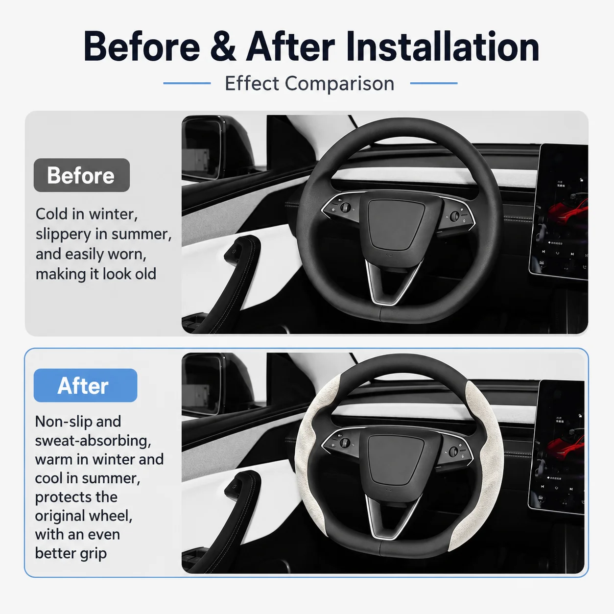 For Tesla Model YL Y 3 Highland 2020-2026 Suede velvet Car Steering Wheel Cover  NAPPA leather Sport Steering Wheel view 3
