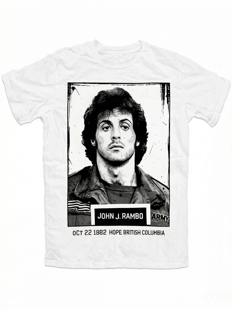 Camiseta con temática de John Rambo para hombre, camiseta retro de algodón puro con diseño de película icónica, camiseta informal unisex de verano