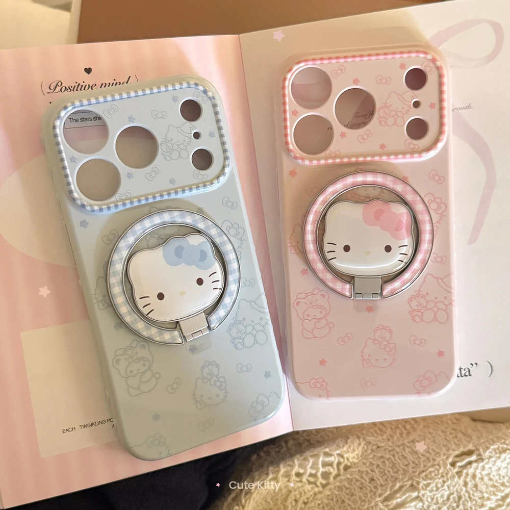 Cute Sanrio Hello Kitty Magnetic 360°Rotation Holder Magsafe Wireless Charge Phone Case For iPhone 17 16 15 14 13 Pro Max Cover