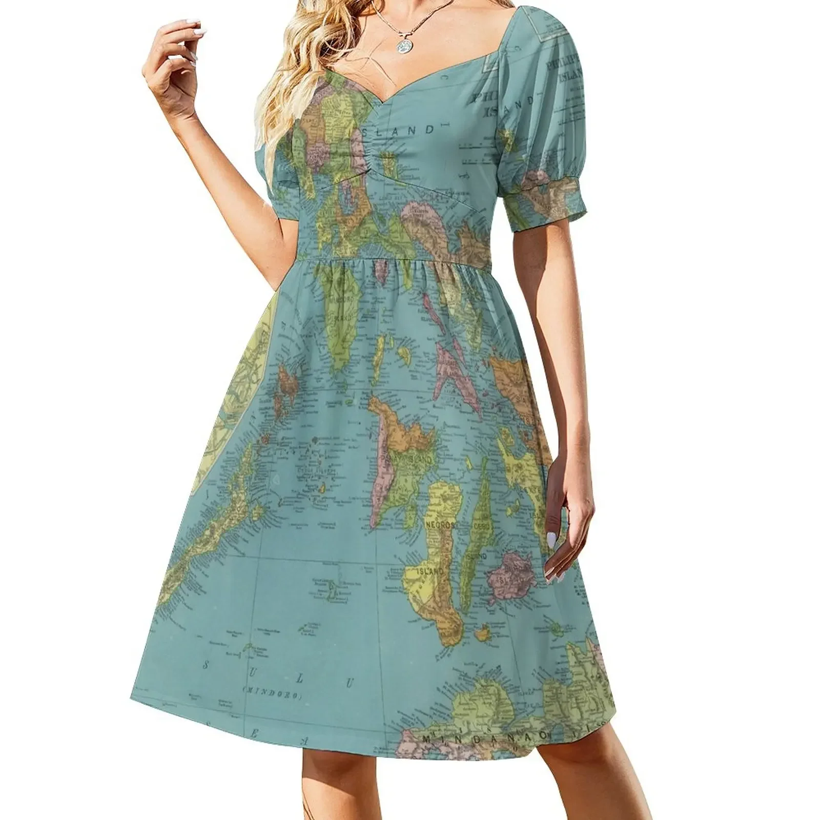 

Vintage Map of The Phillipines (1903) Short-Sleeved Dress prom clothes beach outfits for women