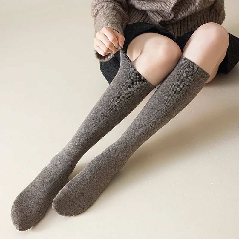 

Women Stockings New Japanese Fashion Plain Socks For Woman Long Simple Preppy Style Breathable Cotton Knee High Socks Girls Soft