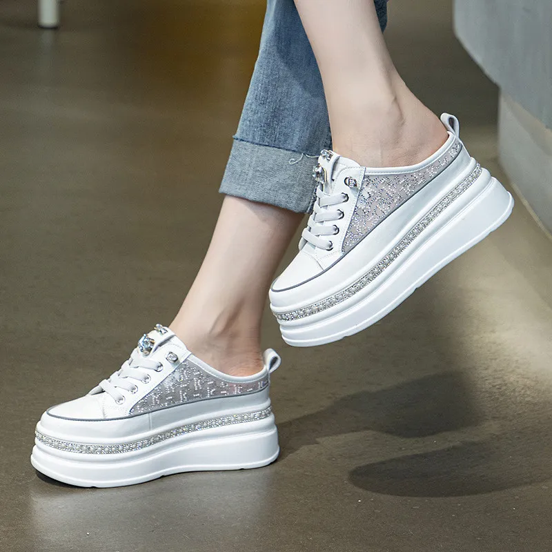 

Модные женские кроссовки на танкетке с кружевной платформой, туфли-лодочки, шлепанцы, женские летние осенние дышащие туфли с воздушной сеткой 7 см