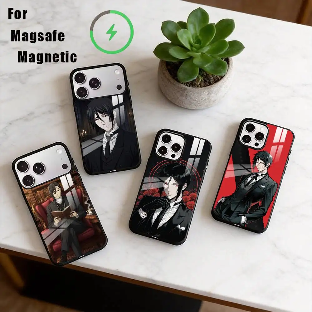 

B-Black Butler Phone Case Magnetic with Magsafe Wireless Charging For iPhone17,16,15,14,13,12,11 Plus,Pro