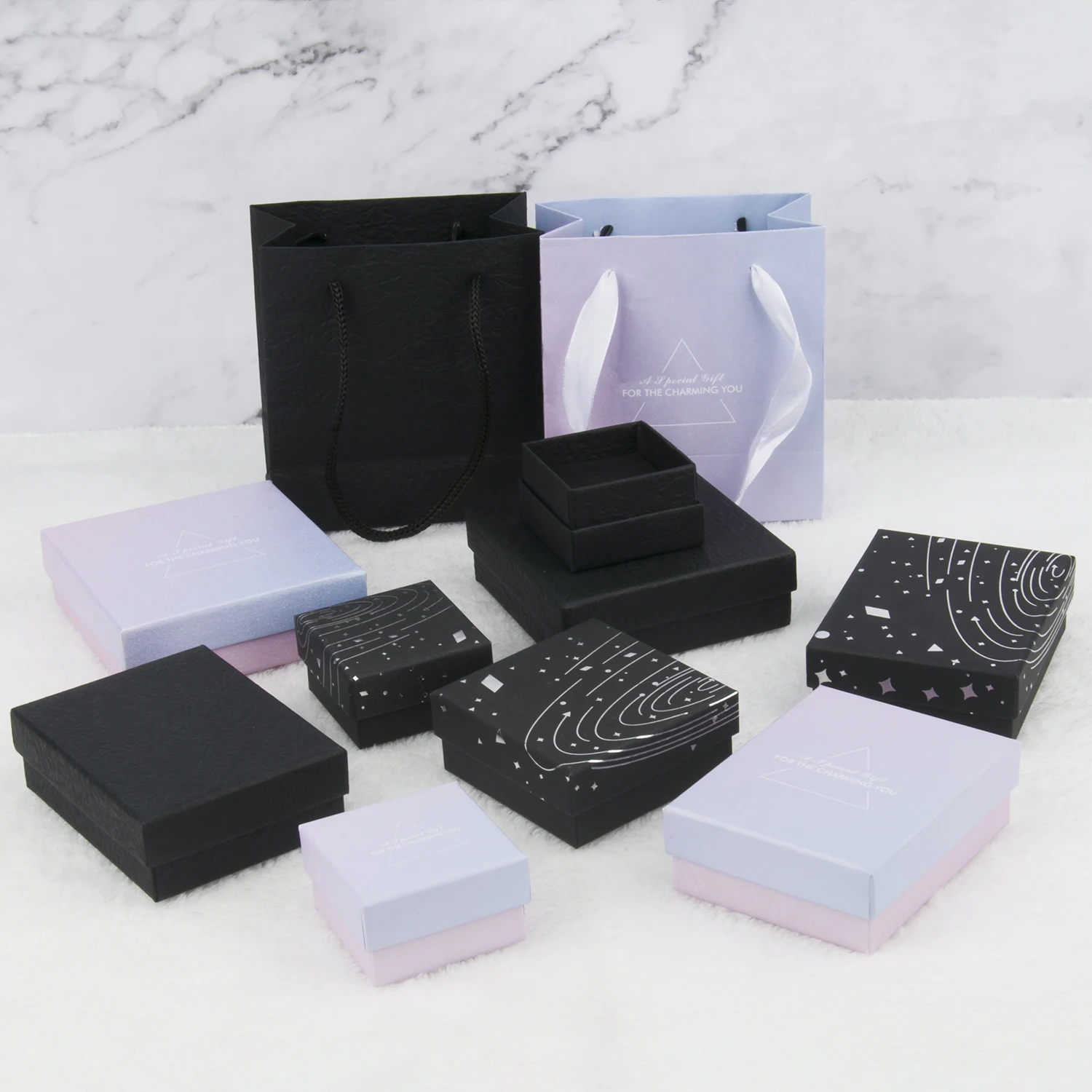 1Pcs Jewelry Packaging Gift Boxes Bags For Ring Necklace Bracelet Earrings Rectangle Cardboard With Sponge Jewelry Storage Box