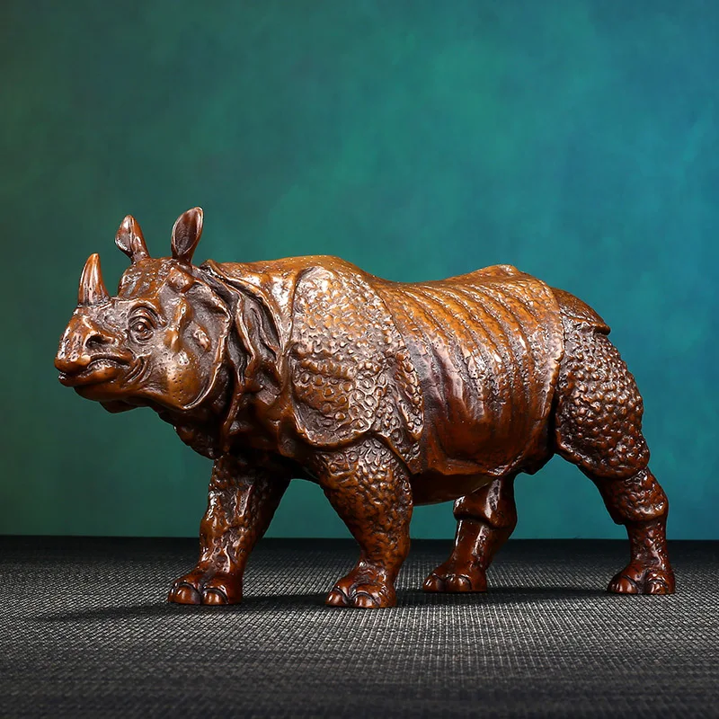 Creative rhinoceros statue copper crafts home decor living room entrance office desk decoration store opening gift giving