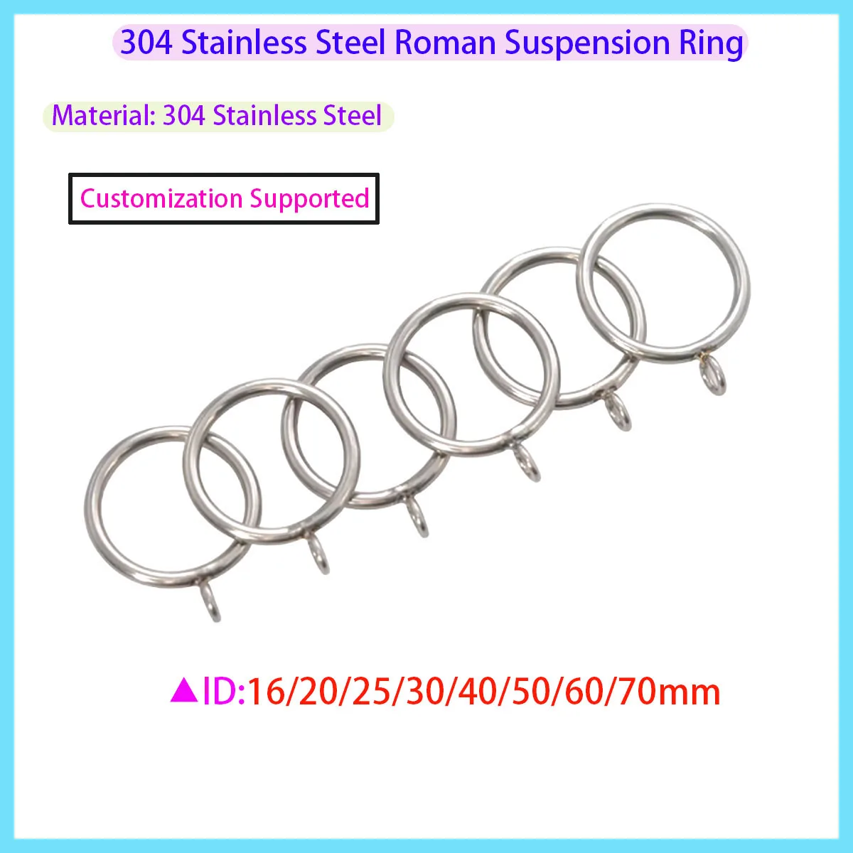 

304 Stainless Steel Roman Rings Hanging Loops Curtain Rings Clasps Hooks Metal Curtain Accessories