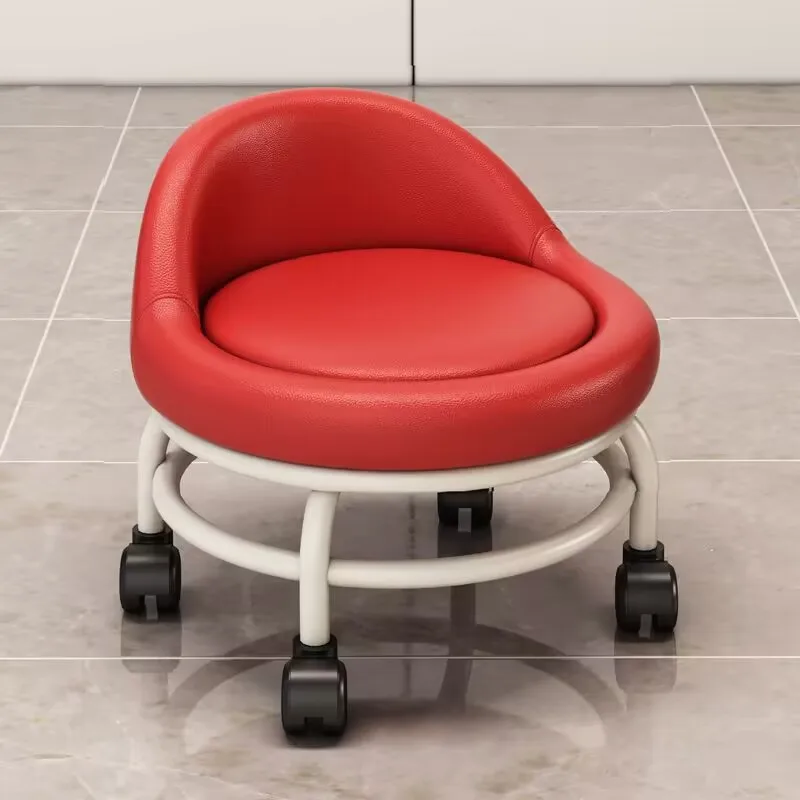 Multipurpose Low Round Rolling Stool with Wheels Makeup Pulley Stool with Backrest for Garage Barber Shop Library Salon Office