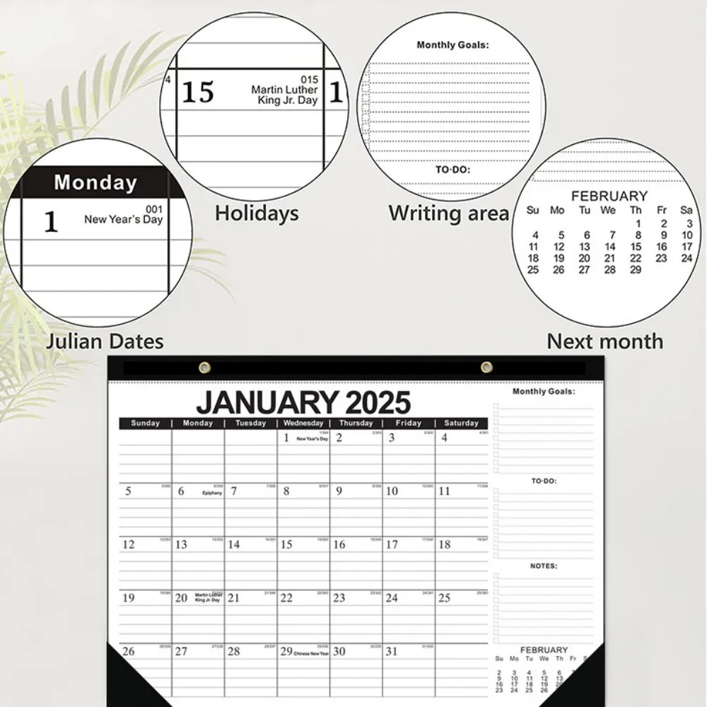 Calendrier de bureau mural annuel et mensuel, licence, notes à faire, liste, agenda, evalucalendar, maison, bureau, 2025