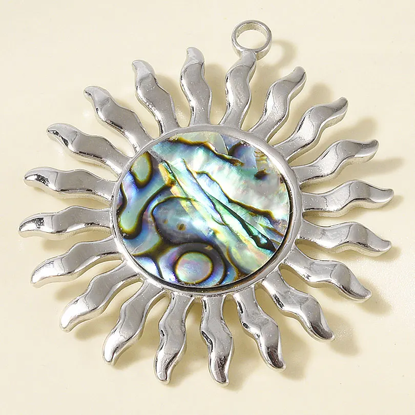 Abalorio de acero inoxidable de Metal que no se decolora, Abalone Natural Real/concha blanca, conector de sol de Ángel, suministros para fabricación de joyas, 4 Uds.