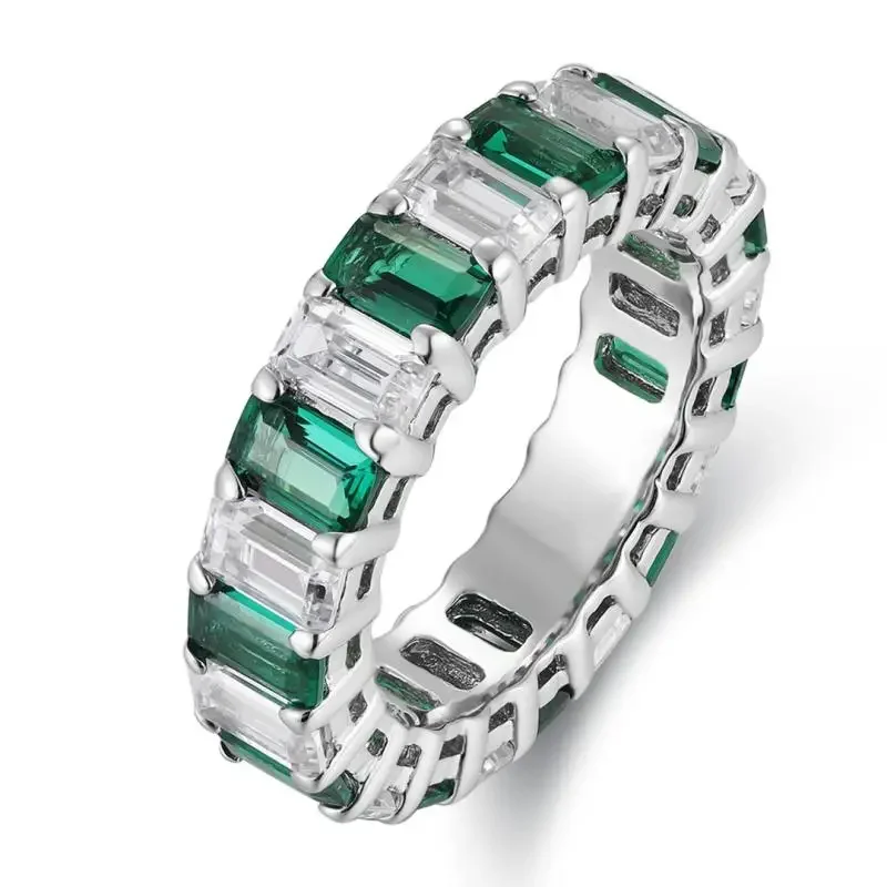 

RUIF Hot Sale Classic Style Emerald Shape S925 Silver Simulated Diamond Ring Lab Grown Emerald