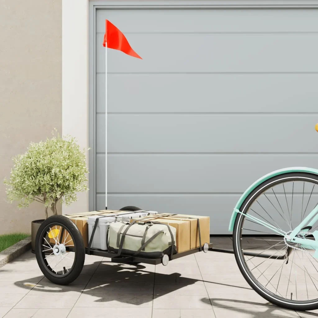 Schwarzer Fahrradanhänger 135x68x37 cm aus Eisen, Outdoor-Reiseanhänger 122 x 53 x 28 cm, auch haustierfreundlich 126 x 63 x 34 cm