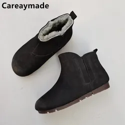 Careaymed-buty damskie z prawdziwej wełny z ciepłej bawełny płaska miękka podeszwa zimowa antypoślizgowa mężczyzna pojedyncze krótkie buty duży rozmiar 35-45