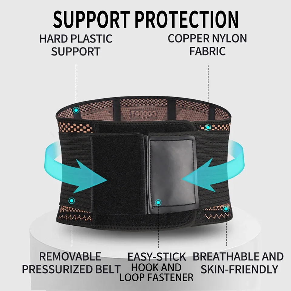 Adjustable Copper Waist Brace Compression Belt Fitness Waist Trainer Girdle Pain Relief Lumbar Waist Support for Men Women