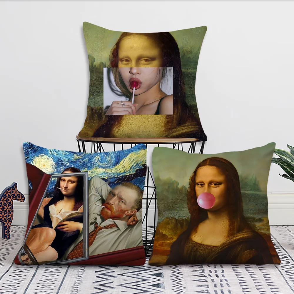 Aesthetic Art Mona Lisa Funny Pillow Case Sofa Living Room Bedroom Headboard Backrest Cushion Square Cushion Nap Time