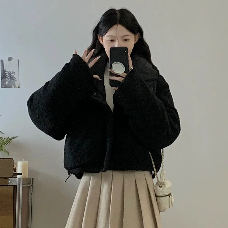 Winter Coat Women Korean Lapel Imitation Lamb Wool Cotton Padded Jacket Loose Double-sided Wearing Bread Cotton Clothing Female