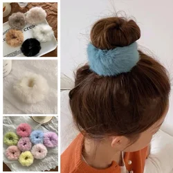 300pcs Soft Faux Fur Elastic Hair Bands Candy Color Hair Bun Maker Ponytail Holder Hair Scrunchies Women Girls Hair Accessories