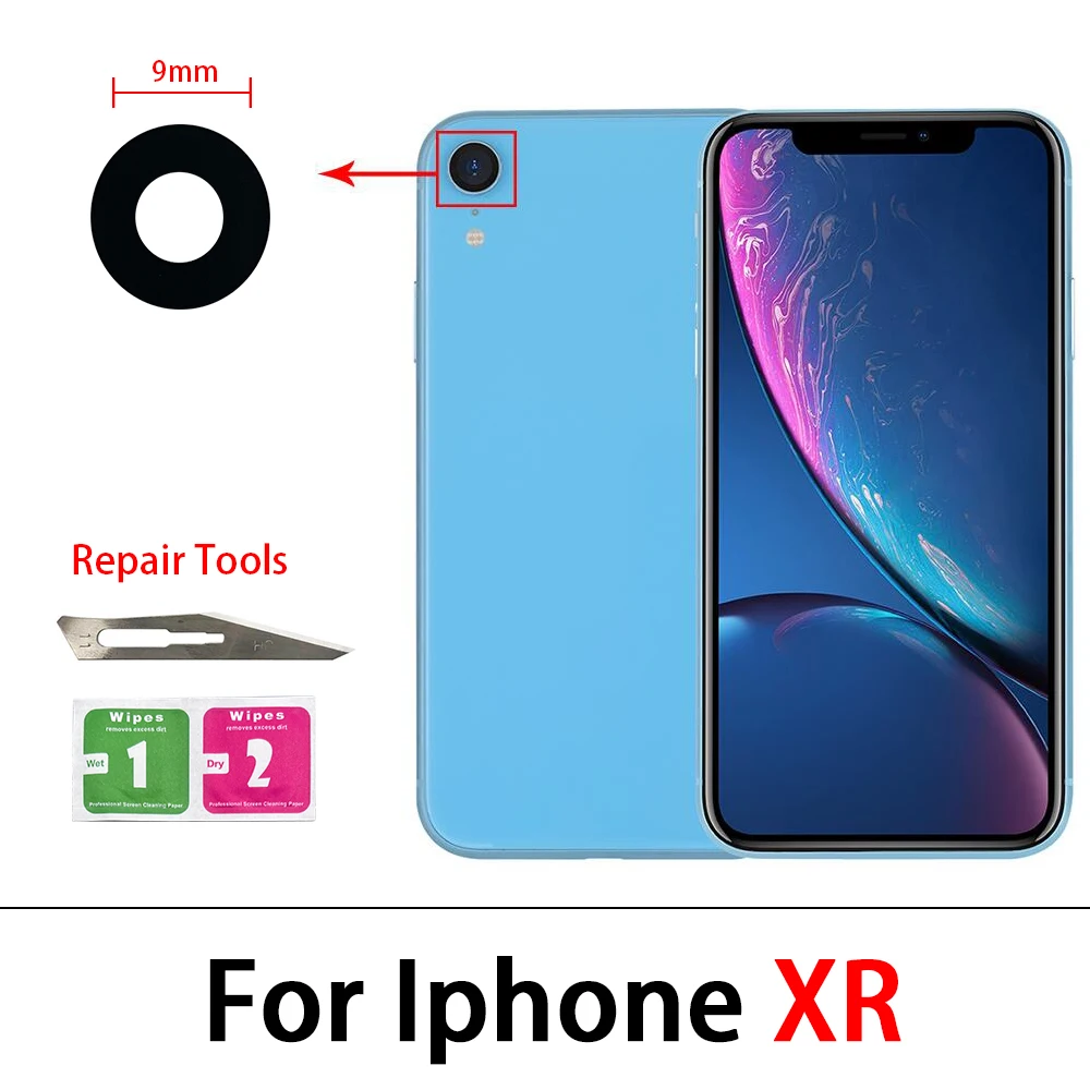 For Iphone X XR XS Max 7 8 6 6S Plus Camera Glass Lens Back Rear Camera Glass Lens with Glue Replacement Parts