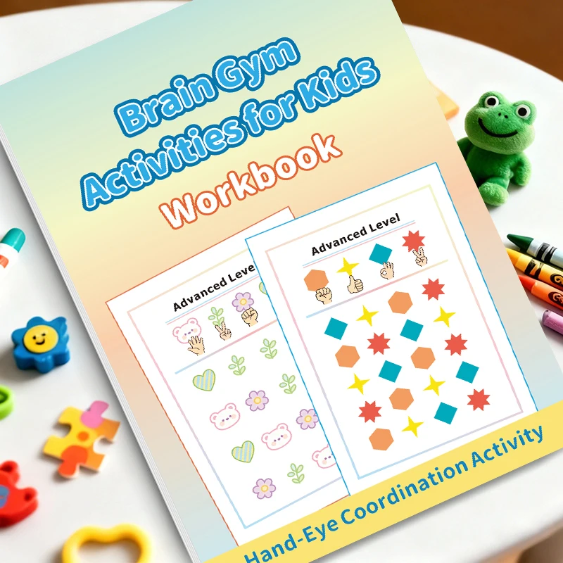 Kids Logical Thinking Brain Gym Activity Workbook, Advanced Pattern Matching Training with Shapes and Cute Cartoon Elements