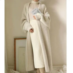 Faux Mink Cashmere Cardigan Loose Pull Winter Clothes Women Femme Sleeve Long Coat Thickness Warm Knitted Sweater Outwear