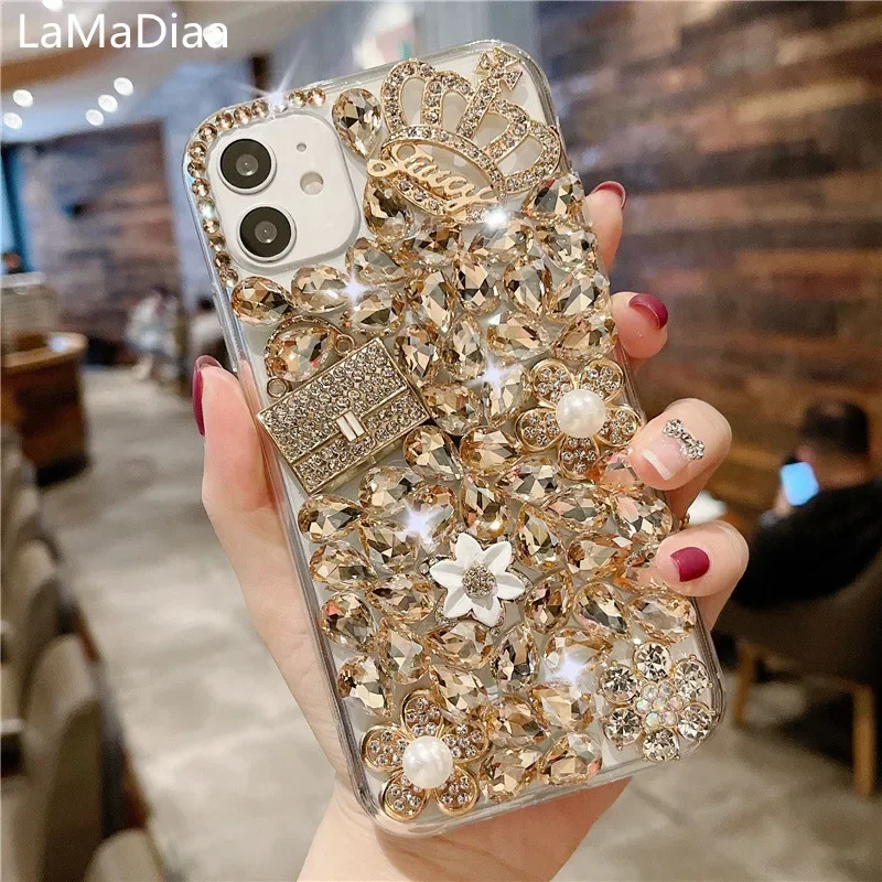 

Luxury Bling Diamond Handbag Phone Case for Xiaomi Redmi 9A, 9C, 9Pro, Note10S, Note11Pro, 12Pro, Crystal Cover, Crown, Flower