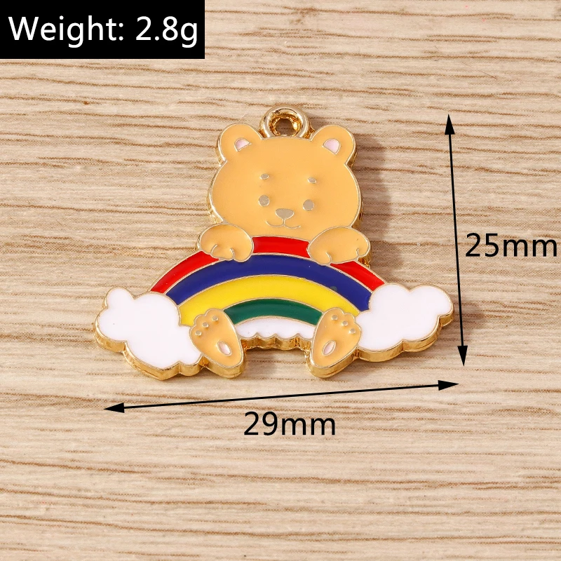 10pcs Cartoon Animal Bear Charms Enamel Colorful Rainbow Charms Pendants for Jewelry Making Earrings Necklace DIY Craft Supplies