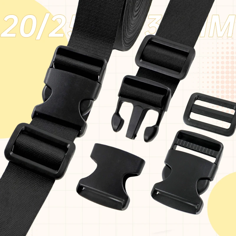 

5/20Sets Deepeel 20-50mm Black Release Buckle Nylon Webbing Straps Tri-Glide Slider Backpack Adjust Clasp DIY Bag Accessories
