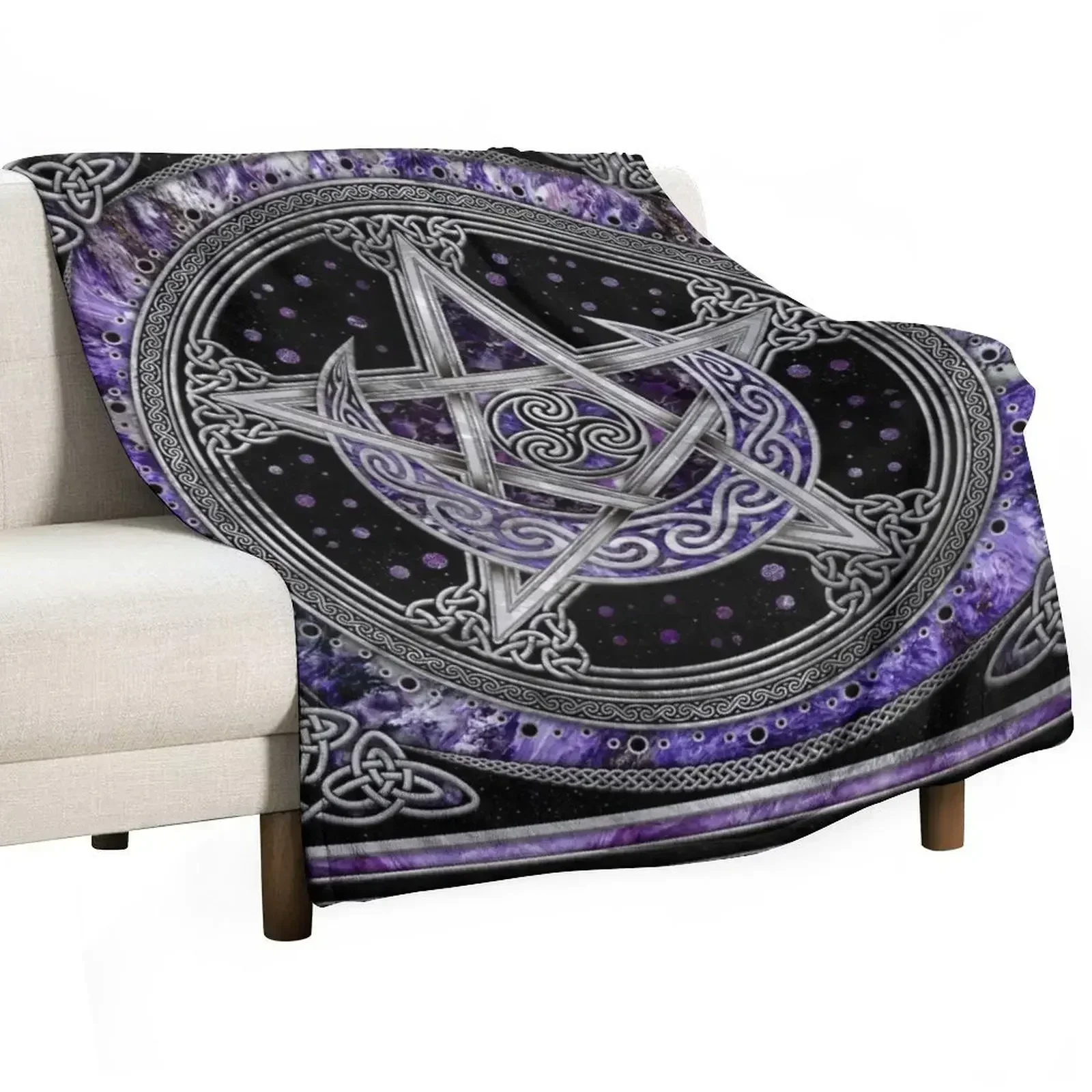 Pentagram Triskelion Amethyst Moon Throw Blanket Thins Cute Plaid Soft Plaid Blankets