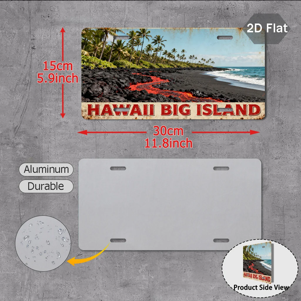2D Flat - [Enable ] 2D Flat Plaque Retro Big Island Hawaii Plaque - 11.8
