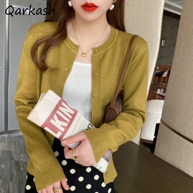 

Women Cardigans Solid O-neck Autumn Korean Trendy Single Breasted Office Sweaters Knitting Comfortable Leisure Simple Prevalent