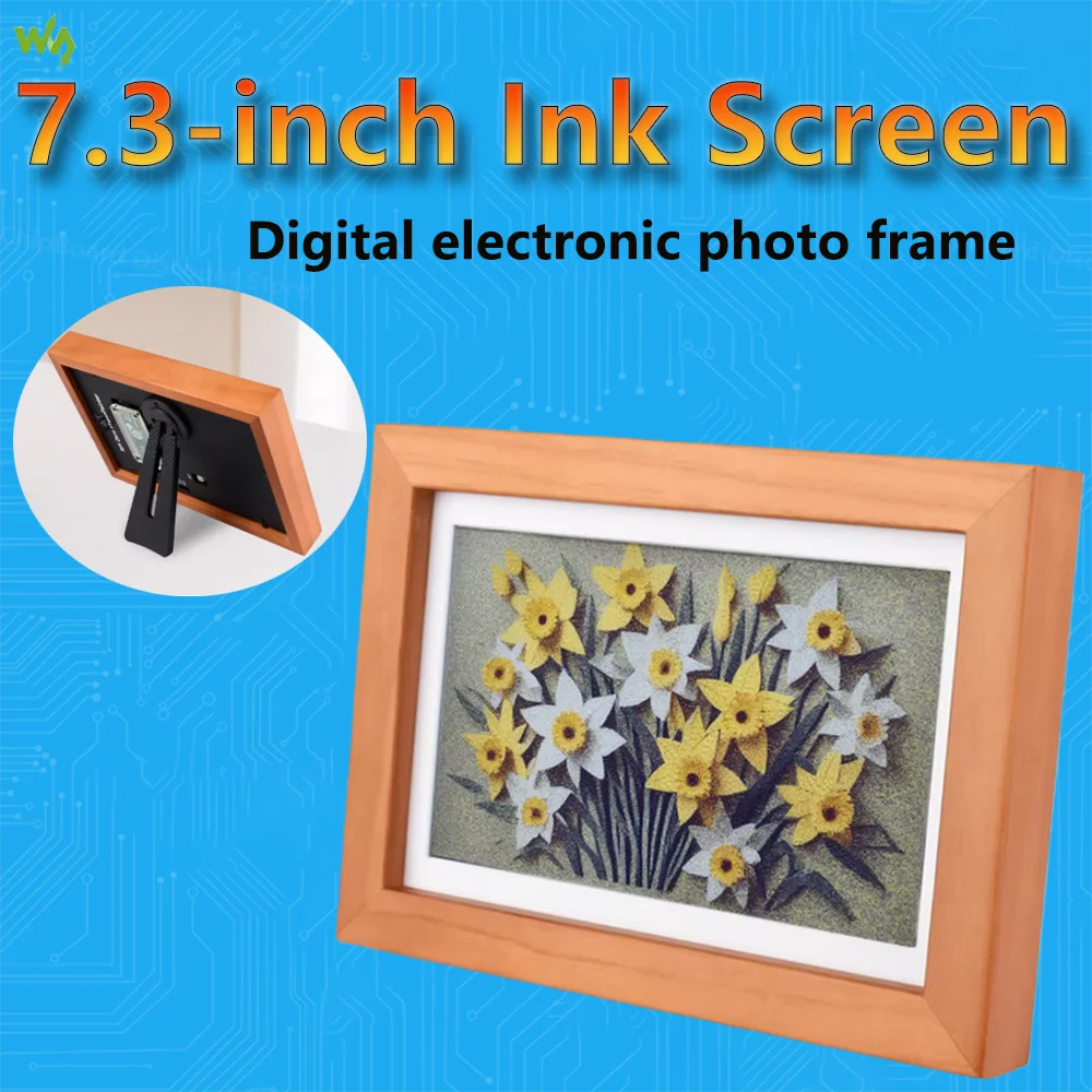 Raspberry Pi Zero 2W 7.3-inch E6 Full-color Electronic Ink Screen  800×480 Wooden Frame Wall-hung Accessory