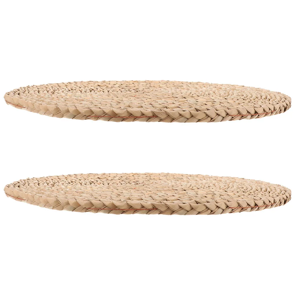 

2 шт. плетеных соломенных подушек для сидения, натуральный круглый напольный коврик для комфортного сидения в помещении и на улице, дизайн в японском стиле
