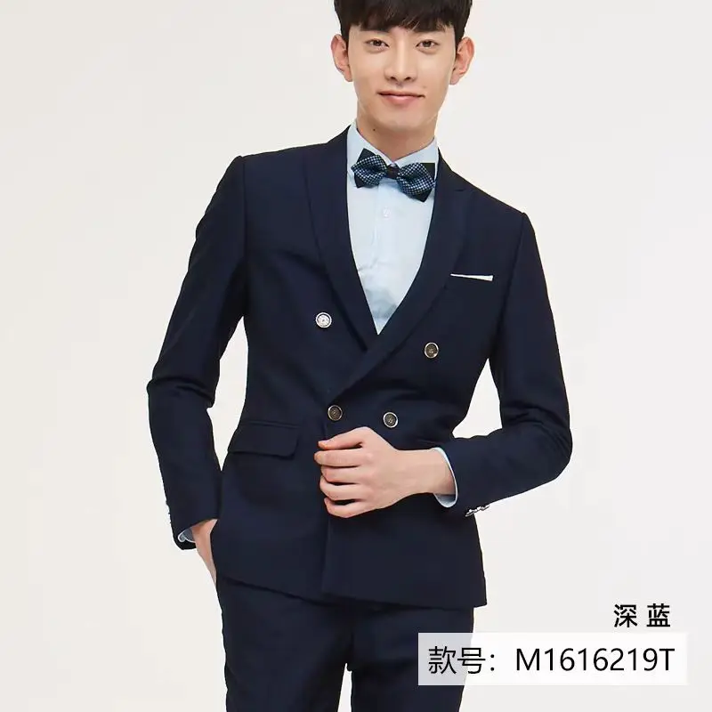 Y114Double-breasted men\'s tuxedo slim wedding suit host celebrity style wedding banquet dress