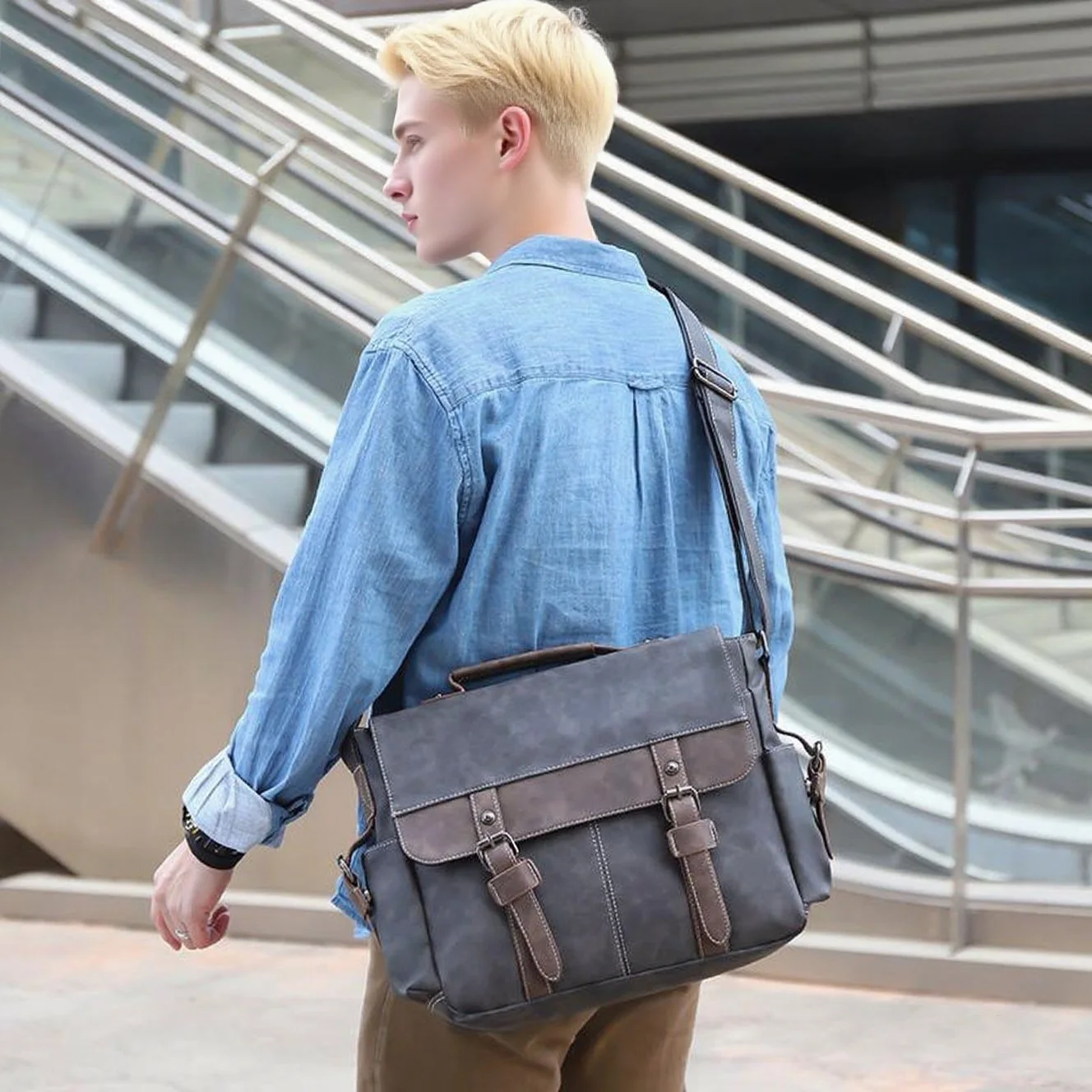 

Crossbody Bag for Men Retro Bag 7.9" iPad Waterproof Fabric Multi-Pockets for Work Trip Hiking Motorcycle School Messenger Bag
