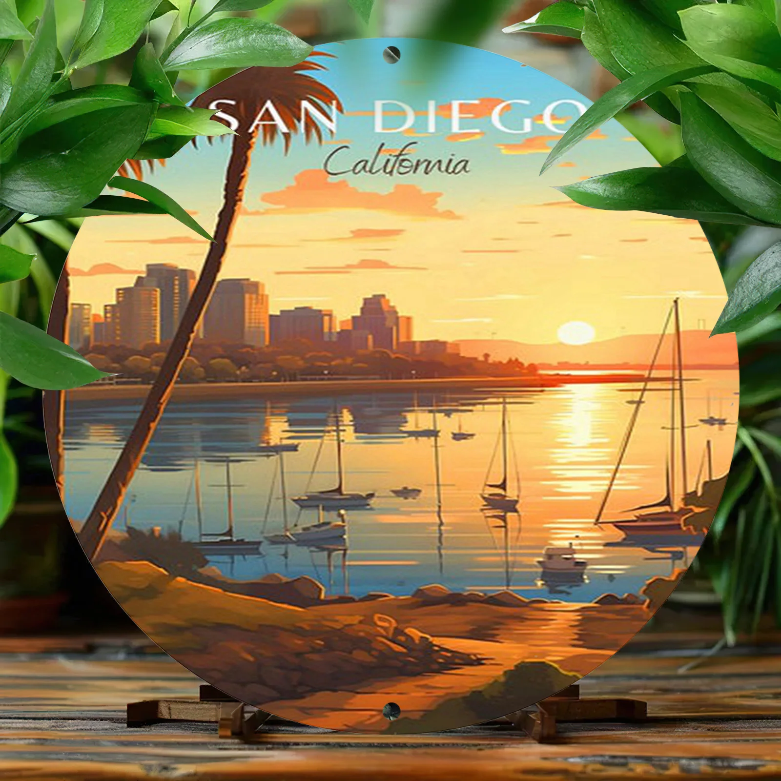 San Diego Vintage Sunset Aluminum Sign - 1pc 8x8 Inch Waterproof Metal Wall Art with Pre-drilled Holes, HD Printing, Weather Res