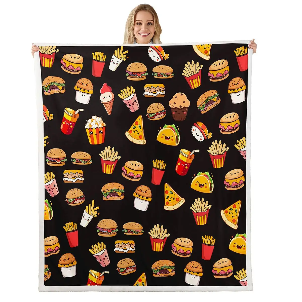 Funny Hamburger Blanket Burger Gift for Women Girls,Fast Food Blankets Cute Hamburger Pattern Throw Blanket for Bed Office Sofa