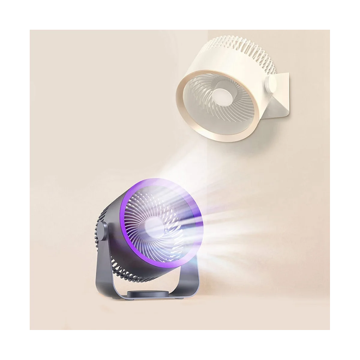 Ventilatore elettrico a circolazione d'aria wireless montato a parete 4000MAh Ventilatore da tavolo portatile ricaricabile USB piccolo, White-A59E