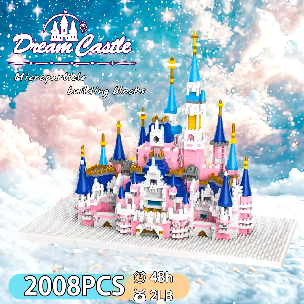 

Dream Castle Micro Particle Building Blocks Kit 2008+ PCS Pink Blue Architecture Model Toy for Kids Adults Collectible Holiday