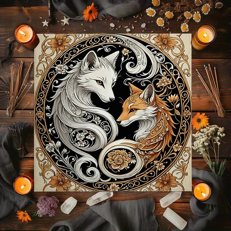 Elegant Black and Gold Fox Design Square Table Runner for Home Decor Luxury Accent Cloth