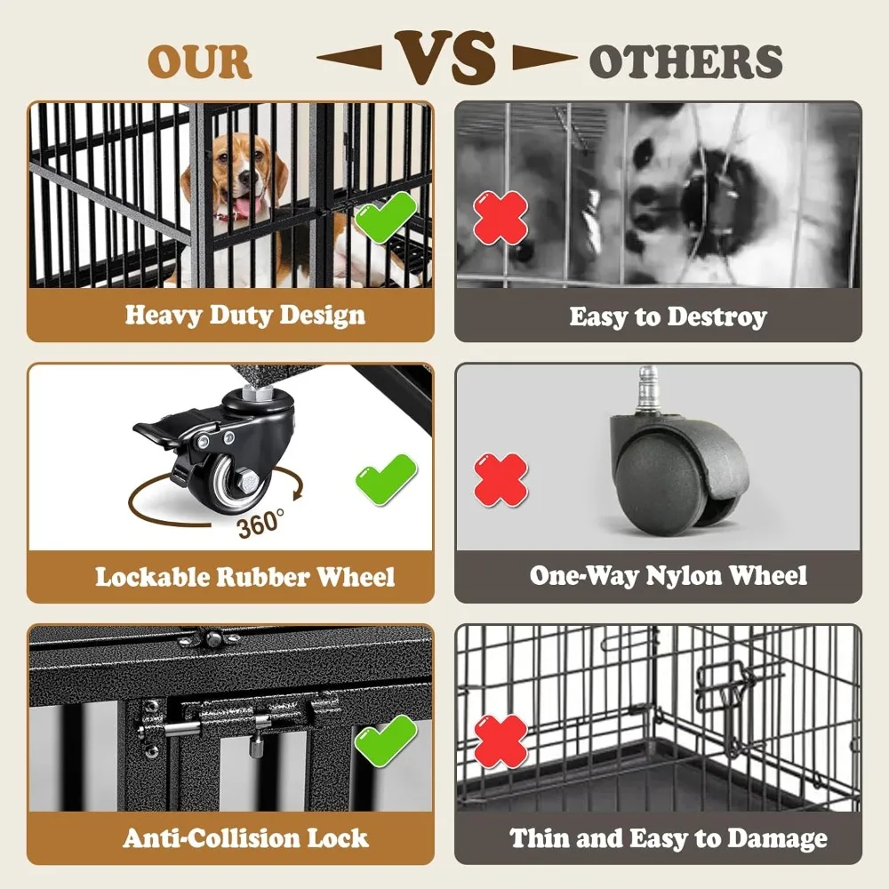 صندوق كلب مع صينية قابلة للإزالة، بيت قفص كلب فولاذي غير قابل للتدمير ومقاوم للهروب مقاس 37/42/46 بوصة للكلاب عالي القلق، ثقيل #3