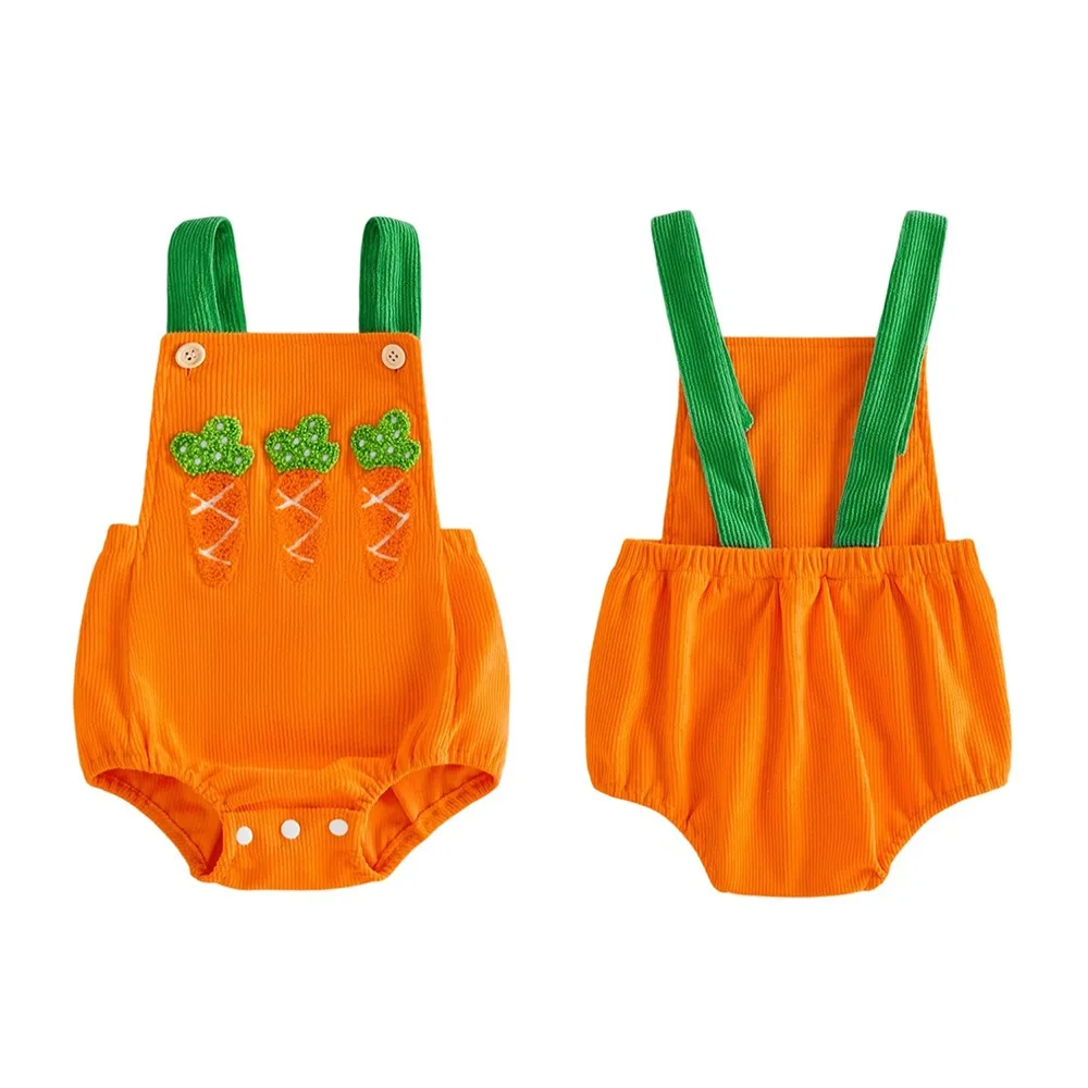 

Cute Polyester Baby Romper Carrot Sleeveless Bodysuit Overalls Easter Clothes Girls