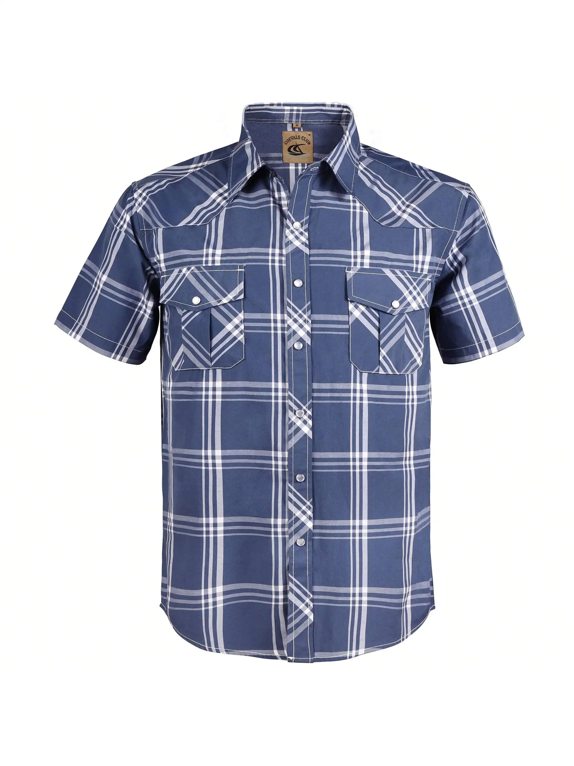 

Mens Western Short Sleeve Pearl Snap Plaid Casual Shirt