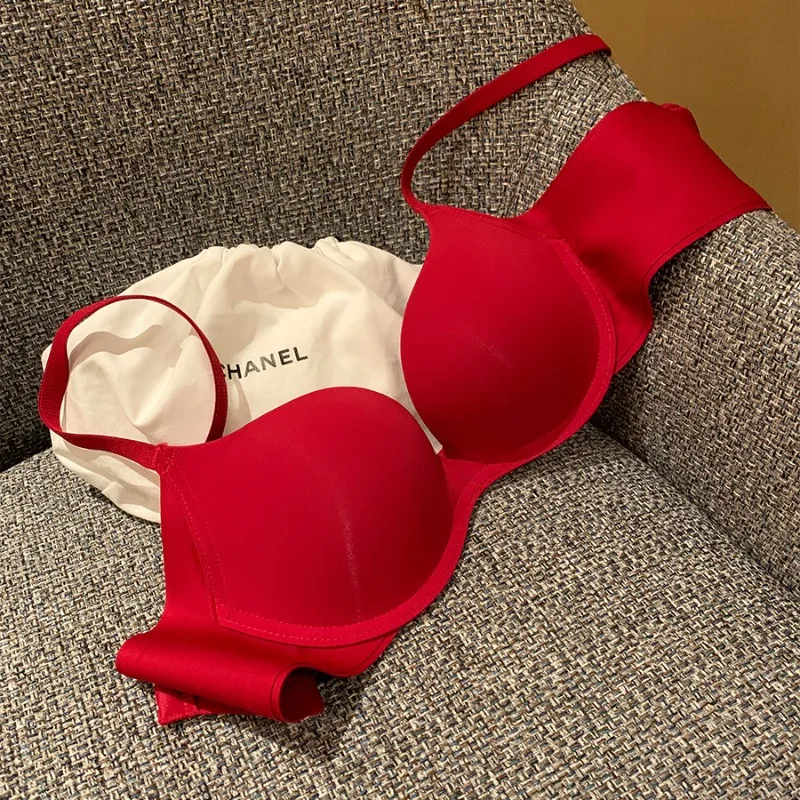 Traceless Nude Feeling Small Chest Gathers Push Up Summer Women's Breast Gather New Red Primordial Year Underwear Everyday