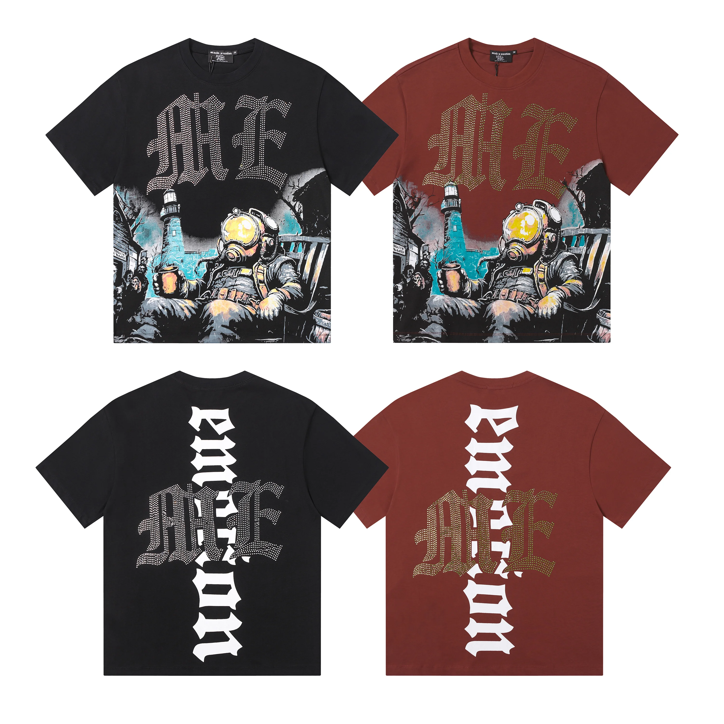 Mixed Emotion Bio-Human Print Glitter High Street INS Loose Heavyweight Pure Cotton Short Sleeve T-Shirt Streetwear Citywalk ...