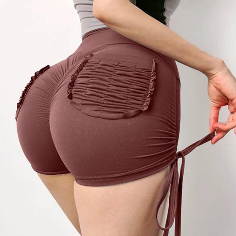 PofyBofy Scrunch Pocket Scrunch Butt Drawstring Tight  Shorts Booty Butt Lifter Widen Waistband Sexy Women Elastic Pants Fitness