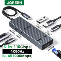 UGREEN 6 in 1 USB C HUB Gigabit Ethernet Adapter with 4K60Hz HDMI PD100W Charging 10Gbps USB A&C 3.2 Data Ports for Laptop iPad