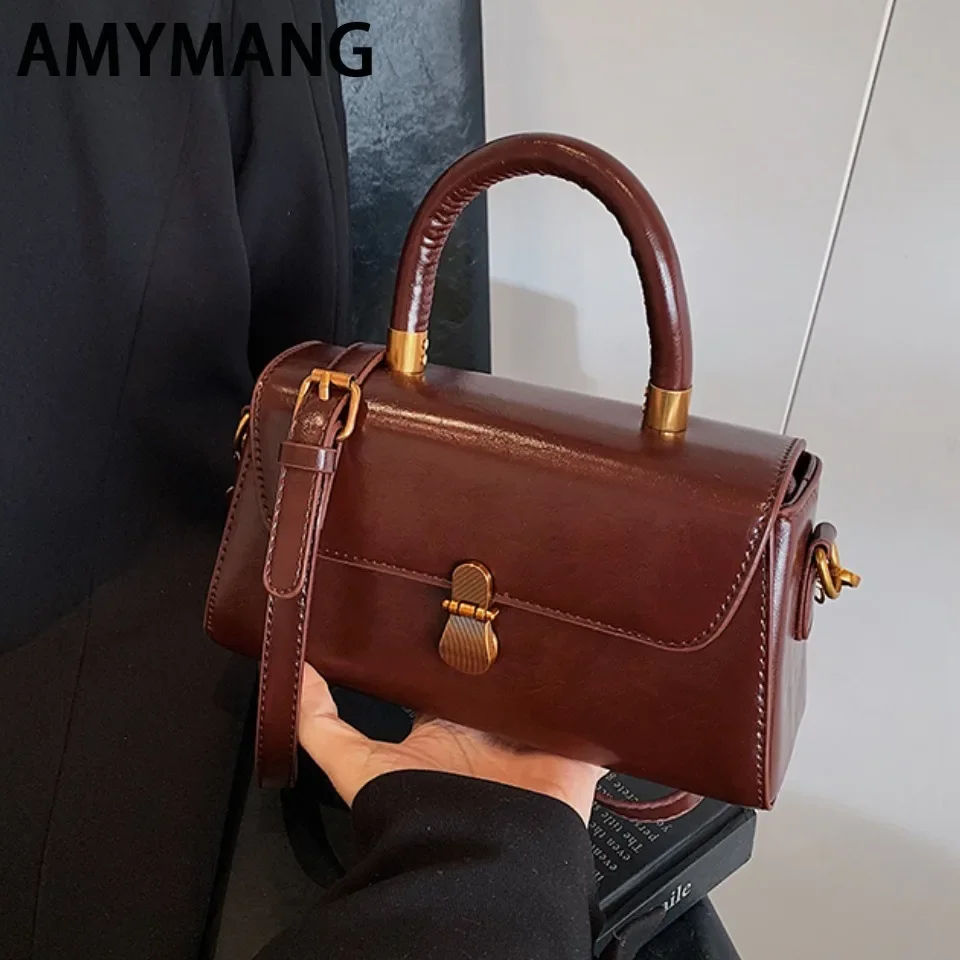 

Fashion Short Handle Flap Small Square Bags Winter Vintage PU Leather Women Crossbody Bags Female Daily Commuter Phone Purse