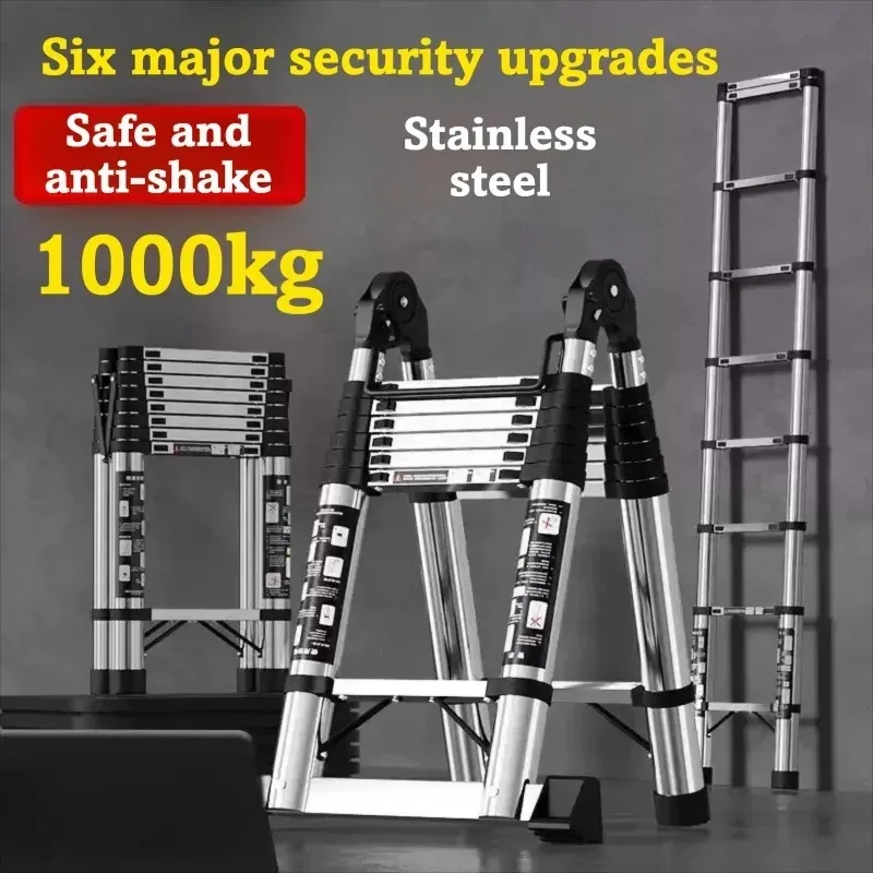

【Best-selling】Stainless Steel Telescopic Ladder Heavy Duty A Frame Indoor Outdoor